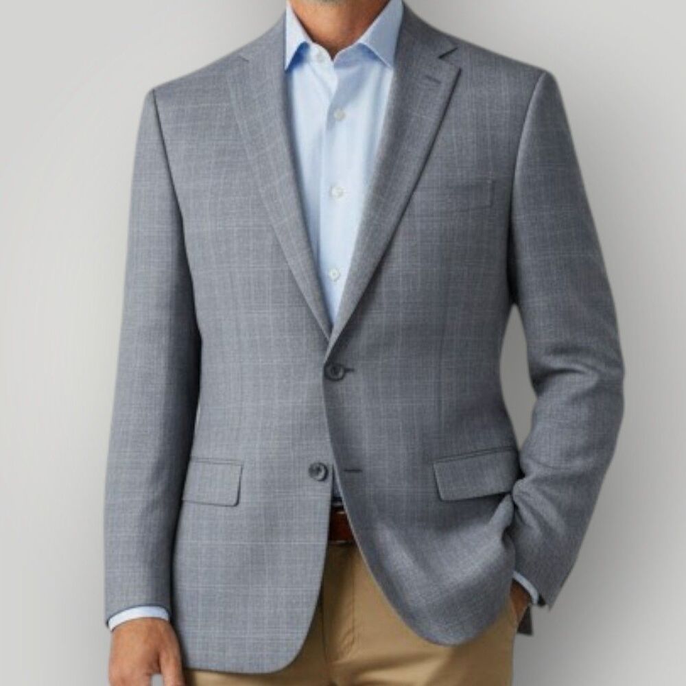 $450 MICHAEL KORS Mens Blazer Sport Coat Two Button Jacket 50R Gray Plaid WOOL